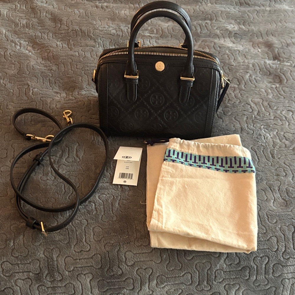 Tory Burch T Monogram Leather Petite Barrel Bag Black Leather